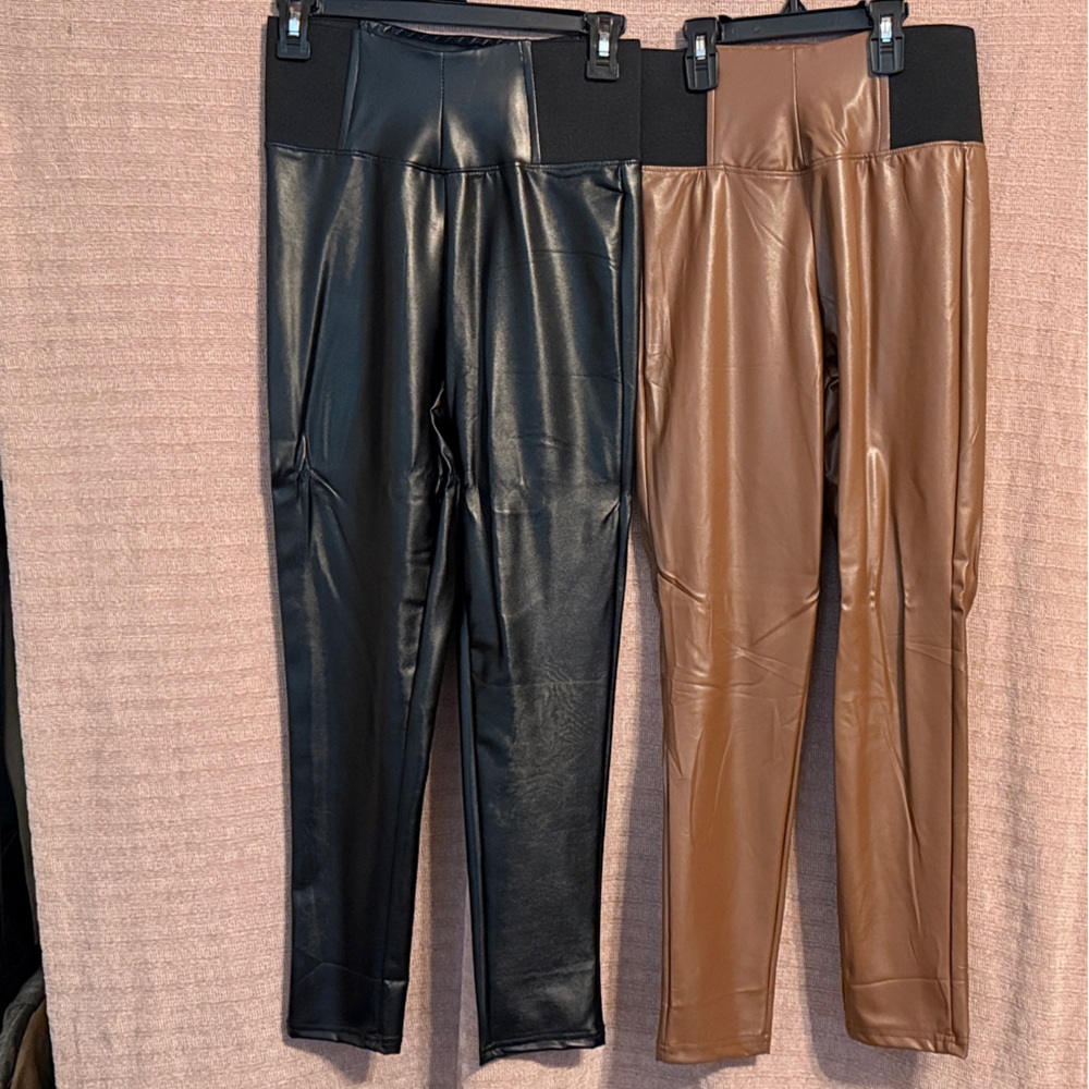 Black and Brown Faux Leather Pants